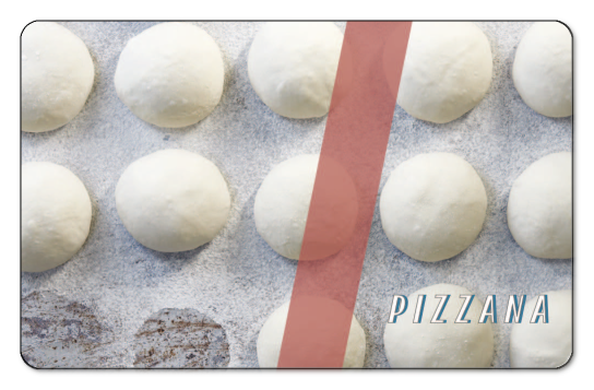 pizzana logo on a background of pizza dough rolls